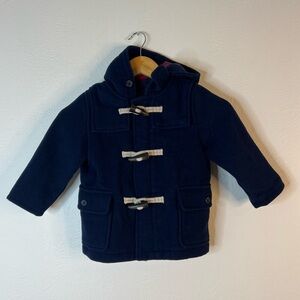 Baby GAP Toddler Toggle Coat Hooded Navy Blue Wool Blend Long Sleeve Size 3